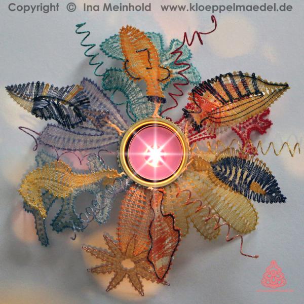 478 Klöppelbrief  „Südsee-Zauber“ für Holz-Teelichthalter